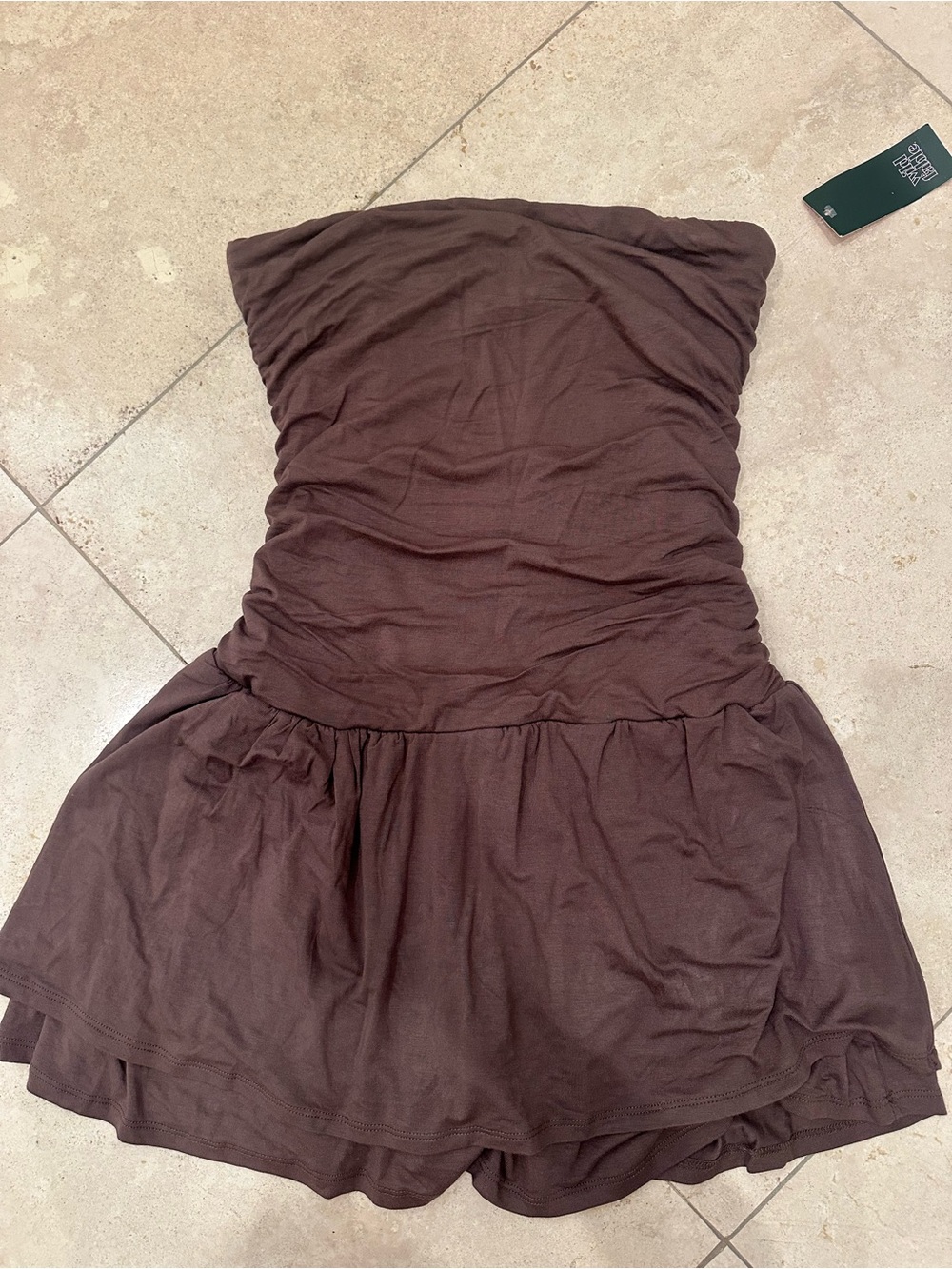 wild fable Strapless Brown Gathered Bodice Dress